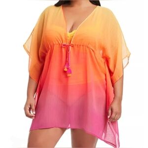NWT Bleu By Beattie‎ Ombre Beat The Heat Orange and Pink Kaftan Swim Cover-Up 1X